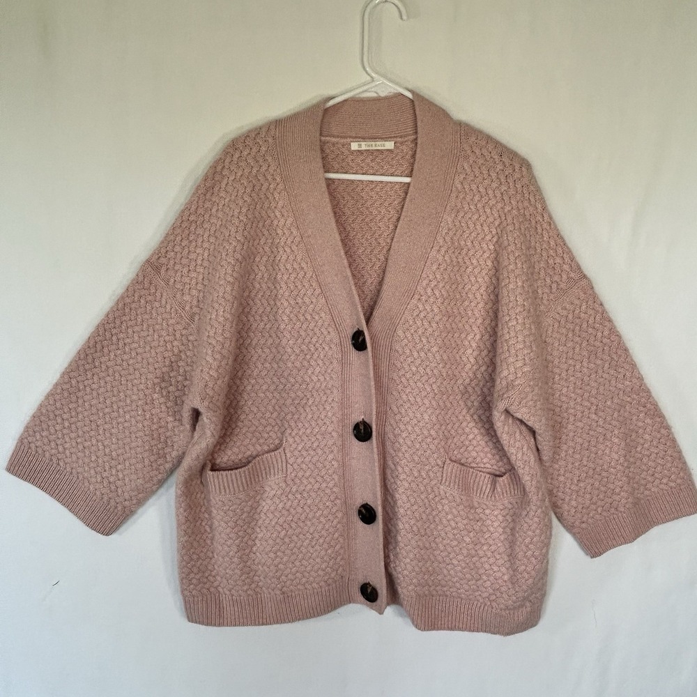 The Ease 100% Cashmere Heavyweight Chunky Knit Cardigan Pink Oversized Pockets